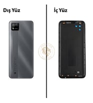 Oppo KAPAK Realme C11 2021 Gri Arka Kapak Arka Cam Batarya Kapağı Lazer Kesim Kapak Pil Kapağı Back Cover