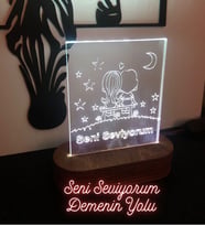 Sevgiliye Özel Hediye - Gece Lambası -Cam'a Lazer Kazıma - Ahşap Hediye (KİŞİSELLEŞTİRİLEBİLİR)