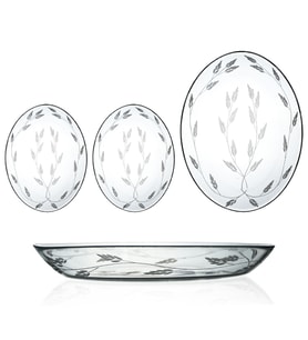 Decocia 3 Adet Oval Cam Salata Sunum Tabak Takımı Sürgün Desenli