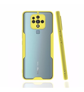 TECNO CAMON 16 ile Uyumlu Kenarları Renkli Darbe Emici Şeffaf Telefon Kılıf Platin Kılıf