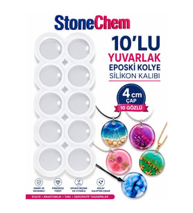 10 Gözlü 4 cm Yuvarlak Silikon Kalıp – Epoksi Kolye ve Takı Kalıbı