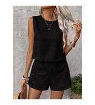 Kadın Kolsuz Bisiklet Yakalı Kısa Bluz Ve Short Ikili Takım