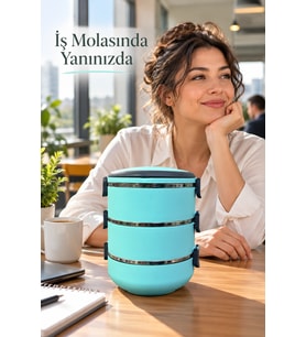 Taşıma Saplı Üç Katlı Beslenme Kutusu Sızdırmaz Kapaklı