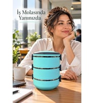 Taşıma Saplı Üç Katlı Beslenme Kutusu Sızdırmaz Kapaklı