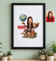 Kişiye Özel Karikatürlü Kadın Öğretmen Siyah Çerçeve Öğretmenler Günü Hediyesi