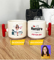 Kişiye Özel Karikatürlü Hemşire Hediye T Kupa Bardak Kadın Hemşireye Tıp Bayramı Hediyesi (Kırmızı)