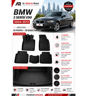 BMW 3 SERİSİ E90 2004-2013 Araca Özel 3D Paspas + 3D Bagaj Havuzu