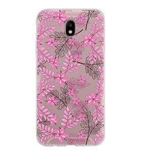 Samsung Galaxy J7 Pro Kapak Floral Pembe Tasarımlı Şeffaf Silikon Kılıf