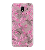 Samsung Galaxy J7 Pro Kapak Floral Pembe Tasarımlı Şeffaf Silikon Kılıf