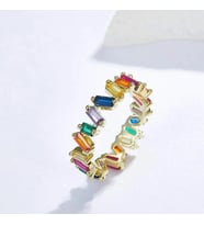 Renkli Baget Taşlı Rainbow Rhinestone Kaya Kristali Elmas Tamtur Yüzük 8 (Karışık)