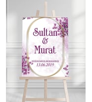 Söz Nişan Düğün İçin 50x70 Karşılama Panosu - Renkli Çiçek Tasarımlı 10