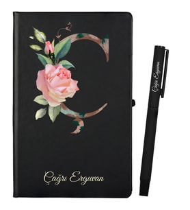 Kişiye Özel Siyah Defter ve Siyah Roller Kalem Seti