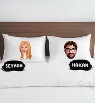 BK Gift Kişiye Özel Karikatürlü Pamuklu Yastık Kılıfı ve Göz Bandı Çift Uyku Seti-5, Tasarım Ev Tekstili, Uyku Bandı, Ev Hediyesi