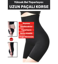 Özel Üretim İz İç Göstermez Kaymaz Sıkılaştırıcı İnceltici Yüksek Bel Uzun Paçalı Toparlayıcı Korse (Siyah)