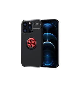 Newface Apple iPhone 13 Pro Kılıf Range Yüzüklü Silikon - Siyah-Kırmızı