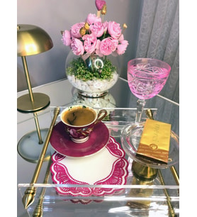 Majestik Magenta Dalgalı Nakış Peçete – 2'li Set 15x15cm Premium Kokteyl Sunum Peçetesi