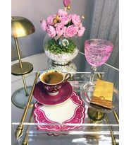Majestik Magenta Dalgalı Nakış Peçete – 2'li Set 15x15cm Premium Kokteyl Sunum Peçetesi