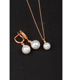 İNCİ KOLYE VE KÜPE SETİ 925 Ayar Gümüş Set