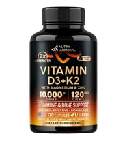 D3 10,000 IU & K2 120 mcg with Magnesium, Zinc & Vitamins 120 Capsules