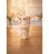 700 Ml Taşıma Kulplu Çelik Termos Mug Vakumlu Isı Yalıtımlı Sızdırmaz Şık Bardak (Sahra Beji)