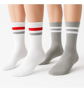 Erkek Spor Çorap 2’li Set – Pamuklu, Nefes Alan, Esnek Çizgili Model (Gri-Beyaz)