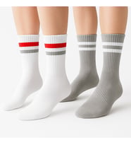 Erkek Spor Çorap 2’li Set – Pamuklu, Nefes Alan, Esnek Çizgili Model (Gri-Beyaz)