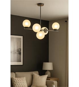 Modern Gri ve Beyaz Camlı 5'li Salon ve Mutfak Avizesi