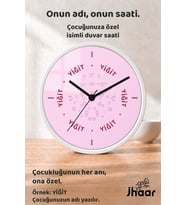 İsme Özel Pembe Küçük Kalpler Çocuk Odası Duvar Saati Orta Boy 30 cm Beyaz Camlı Sessiz