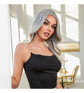 Siyah Beyaz Platin Ombre ve Röfleli Tül Peruk