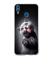 PrintiFy Huawei Honor 8X ile Uyumlu 1mm Slim Fit Kedi 2 050c Baskılı Şeffaf  Kılıf