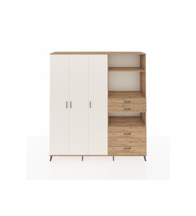 Hyperion Dolap 12 Raflı 4 Çekmeceli Tek Askılı 220x44x243 Çam-Aytaşı/Çam