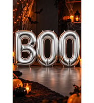 Halloween BOO Yazılı Gümüş Folyo Balon 3 Harf Set Her Biri 100 cm Cadılar Bayramı Parti Süsü
