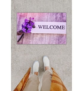 Dijital Baskı Dekoratif Welcome Lila Kapı Önü Paspası