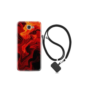 Samsung Galaxy C7 Kılıf Silikon Desen Boyun Askılı Red Orange Zigzag 1695