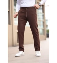 Düğmesiz Düz Kumaş Kahverengi Jogger Pantolon