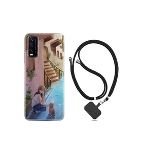 Vivo Y20 Kılıf Resimli Desenli Silikon Boyun Askılı Cat And Girl 1808