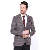 Ekose Slim Fit Bordo Erkek Ceket - Wessi