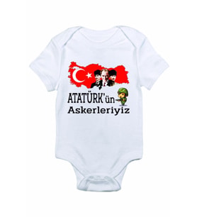 Unisex Bebek Beyaz Atatürk'ün Askerleriyiz Baskılı Zıbın Body
