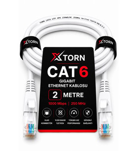 TORN CAT6 Ethernet Kablosu 2 Metre RJ45 LAN İnternet Modem Router Bilgisayar Kablosu