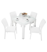 Mandella Elit Rattan 90x90 Elit Sandalye Camlı Masa Takımı beyaz