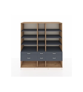 Kronos Dolap 12 Raflı 6 Çekmeceli  220x59x243 Çam-Antrasit/Antrasit