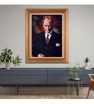 Altın Varaklı Çerçeveli Paspartulu Atatürk Tablo z5017 (Gold)