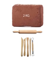 Kahve Çamur Kırmızı Kil Seramik Hamuru 2 kg Ebeşuar Seti Ahşap Merdane Seramik Set