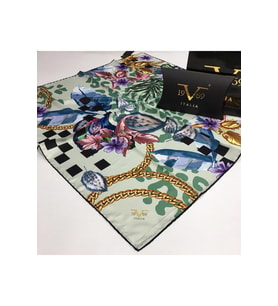Çiçekli Desen Black Seri Twill Eşarp Eşarp Askısı ile Birlikte 90x90 cm İNDİGO-9