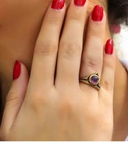 Doğal Taş Ametist Doğal Taşlı Antik Model Kadın Ayarlanabillir Yüzük euy72amt (Mor)