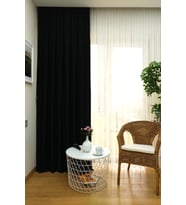 Evdepo Home Siyah Düz Renk Pileli Soft Fon Perde, 1/2,5 Normal Pile, Tek Kanat