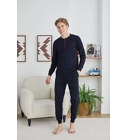 KLY 9244 Erkek Midi Yaka Lacivert Pijama Takımı