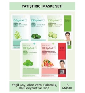 Dermal Yatıştırıcı Etkili Yeşil Çay Aloe Salatalık Cica Bal Özlü Maske Seti 23gr x 5Adet