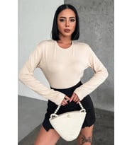 Rahat Ve Şık Uzun Kollu Bisiklet Yaka Likralı Viskon Penye Body Bej