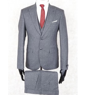Jan Carlucci Slim Fit Sivri Yaka-Çift Yırtmaç  Açık Gri Drop 6 Yelekli Takım Elbise